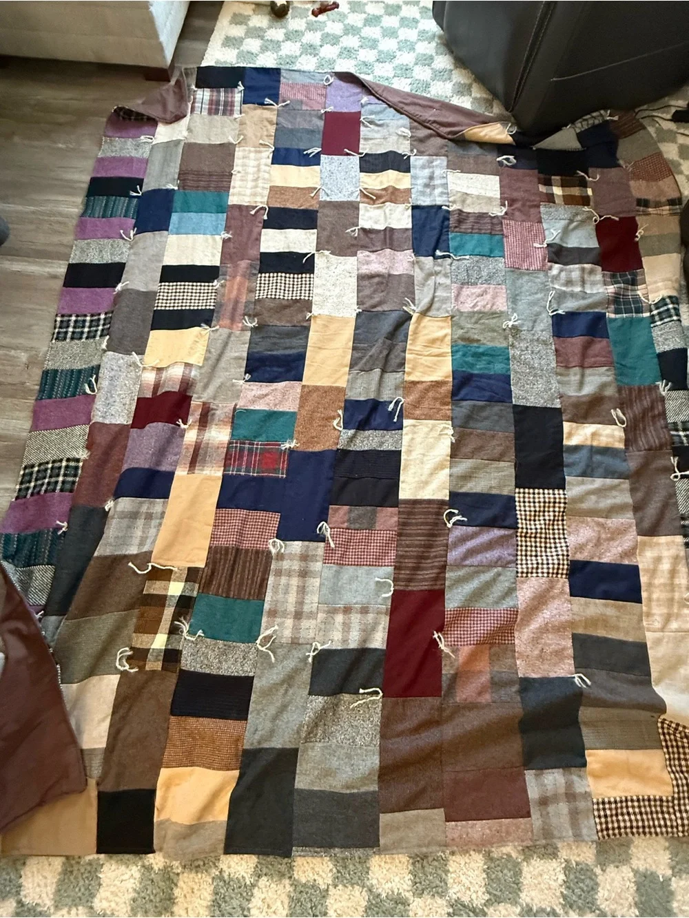 Vintage Wool Patchwork Crazy Quilt Hand Stitched Patchwork King Size 100 x 70